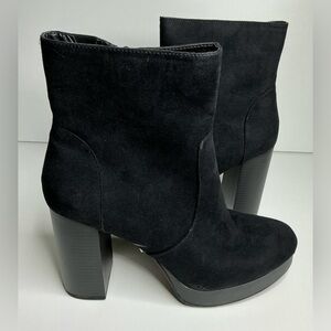 Sun + Stone Patriceef Black Suede Platform High Heel Boots New